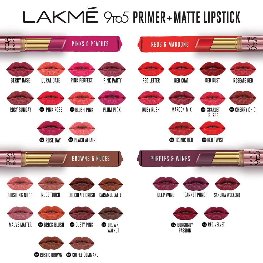 Lakme 9TO5 Primer + Matte Lip Color Blush Pink 3.6 g