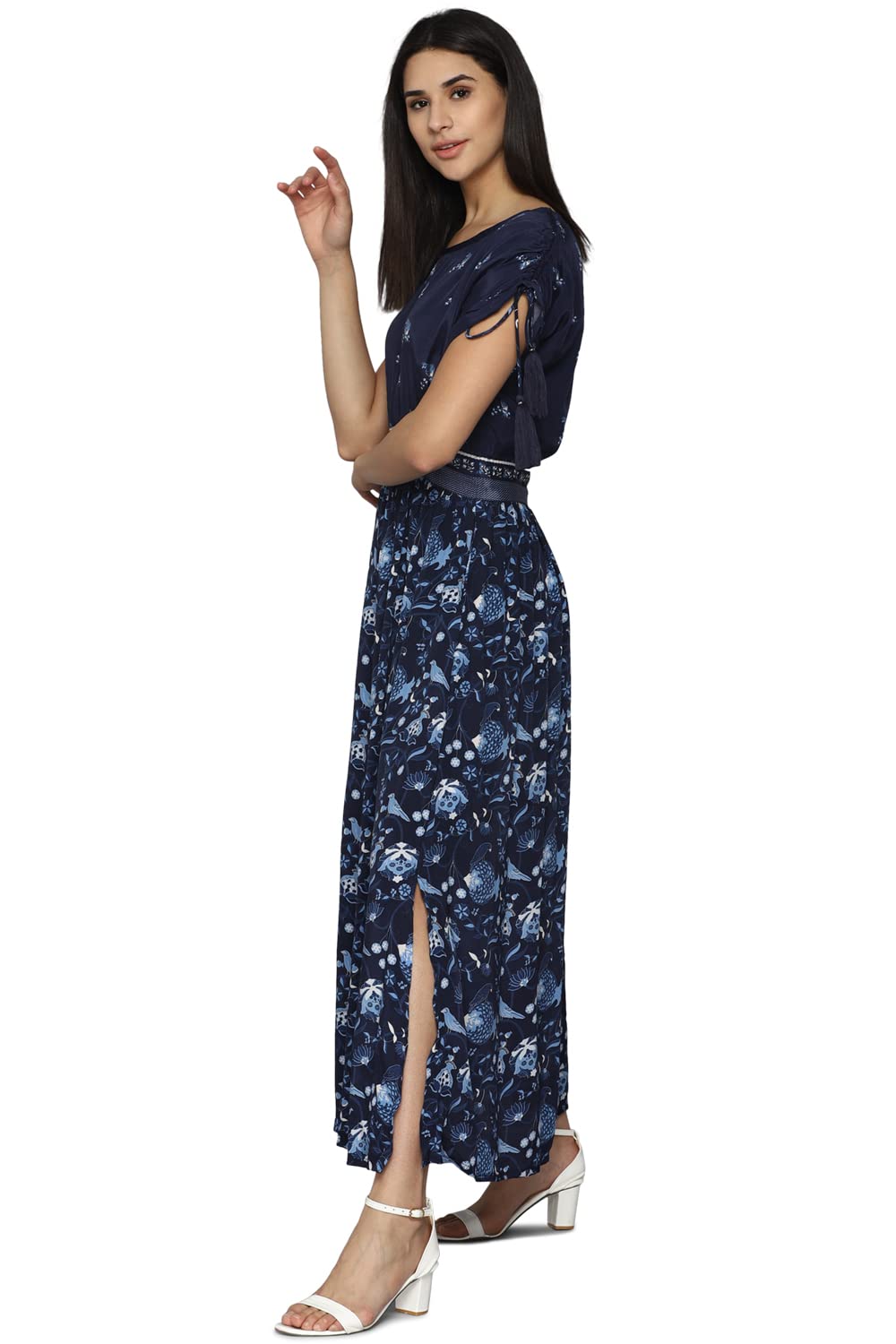 Allen Solly Women's Viscose Classic Maxi Dress (Navy)