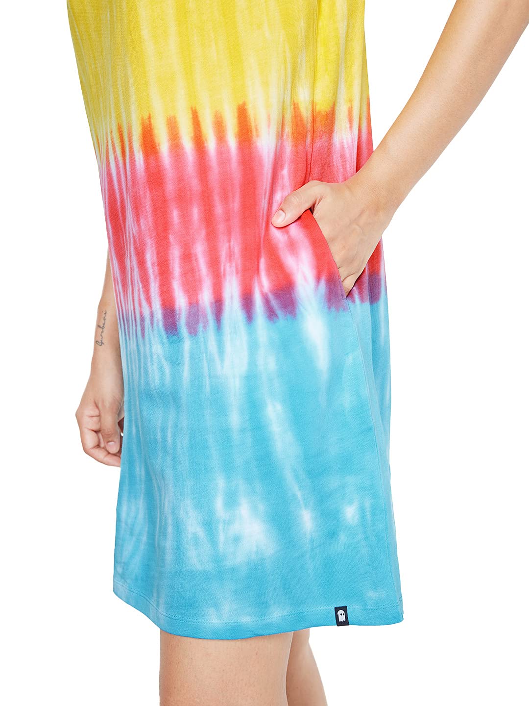 The Souled Store Tie-dye: Colourful Ombre Womens and Girls Solid Cotton Oversized T-Shirt Dresses Multi-Colored Multicolour