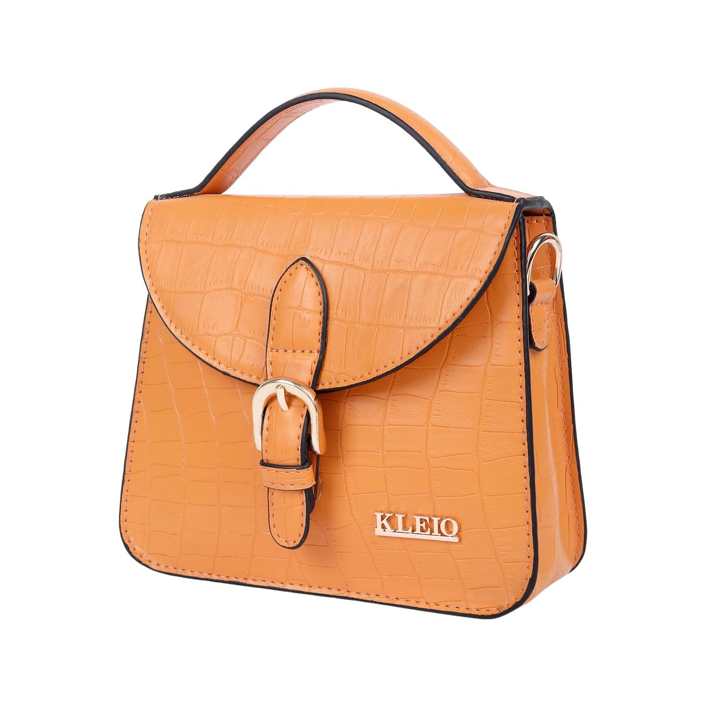 KLEIO Croco Textured Mini Top Handle Handbag (Orange)