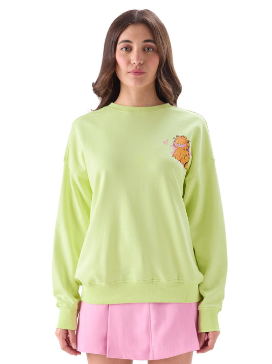 The Souled Store Official Garfield: Don't Care Club Women Oversized Sweatshirts Green