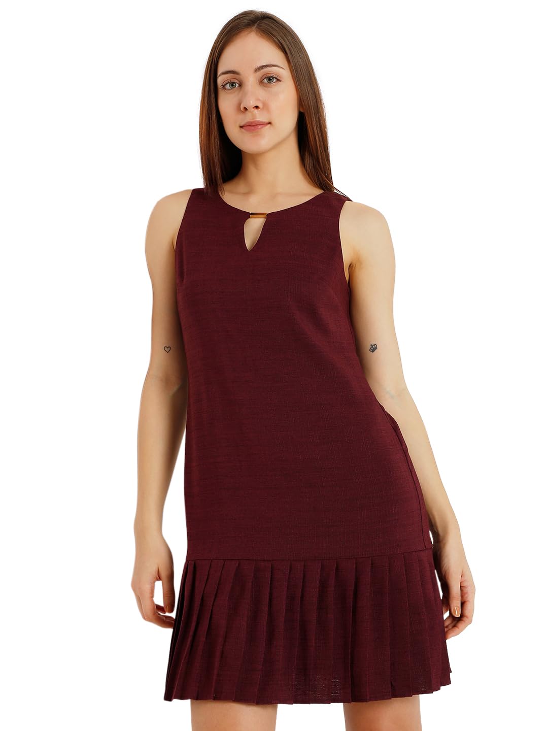 Vero Moda Women's Polyester Blend Shift Above The Knee Dress (Winetasting) Maroon