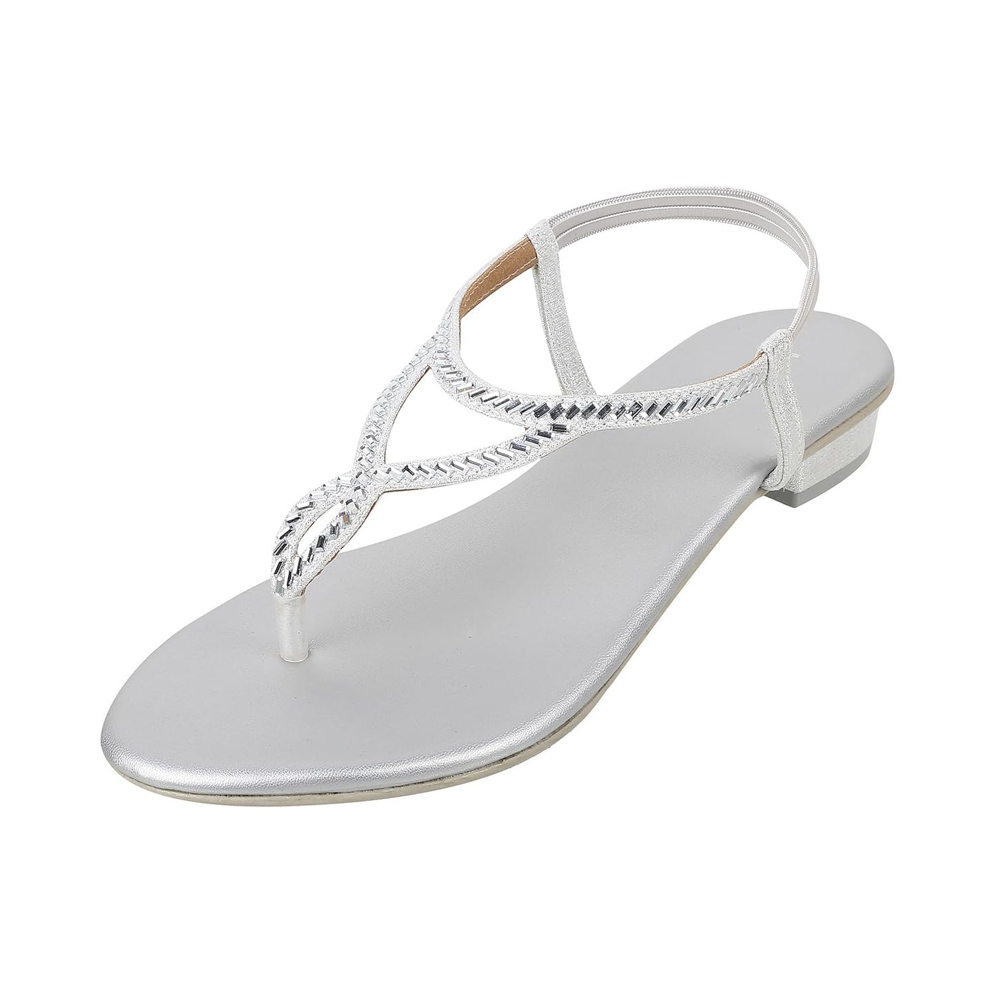 Mochi Women Silver Velvet Comfort & Flat Sandal UK/6 EU/39 (35-4917)