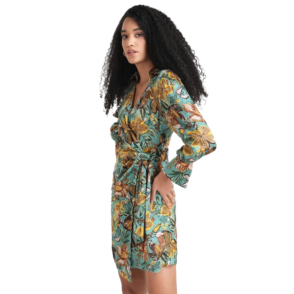 Kazo Floral Polyester Blend Collar Neck Women's Mini Dress (Grey)