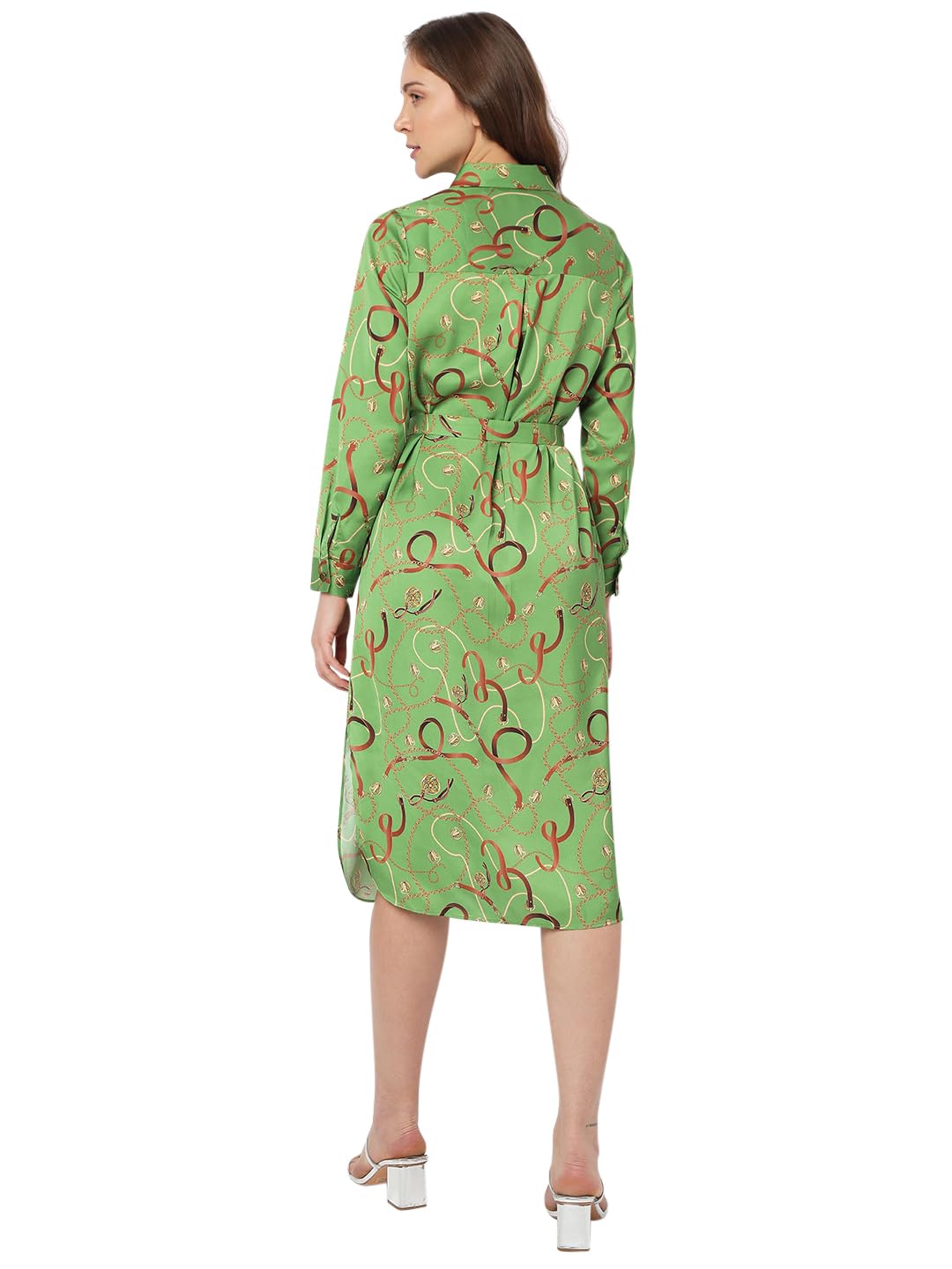 Vero Moda Women's Polyester Shirt Calf Length Dress (Kelp) Green