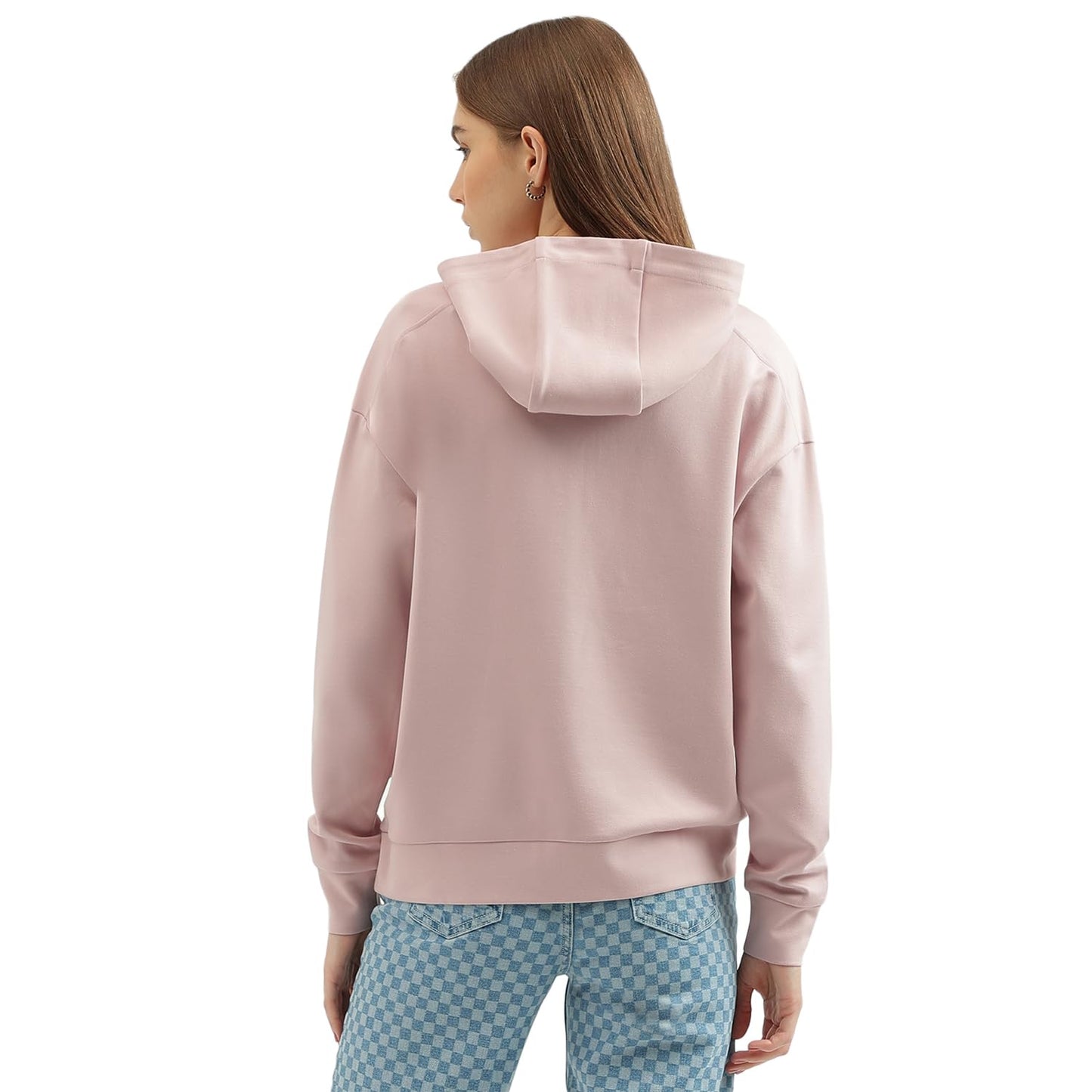 UNITED COLORS OF BENETTON Women's Regular Fit Hooded Neck Solid Sweatshirt (Size: L)-23A3INLKS096I24D Pink