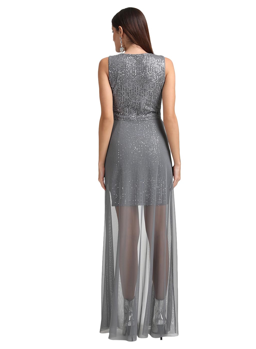 Kazo Women's Polyester Blend Modern Maxi Dress (Grey)