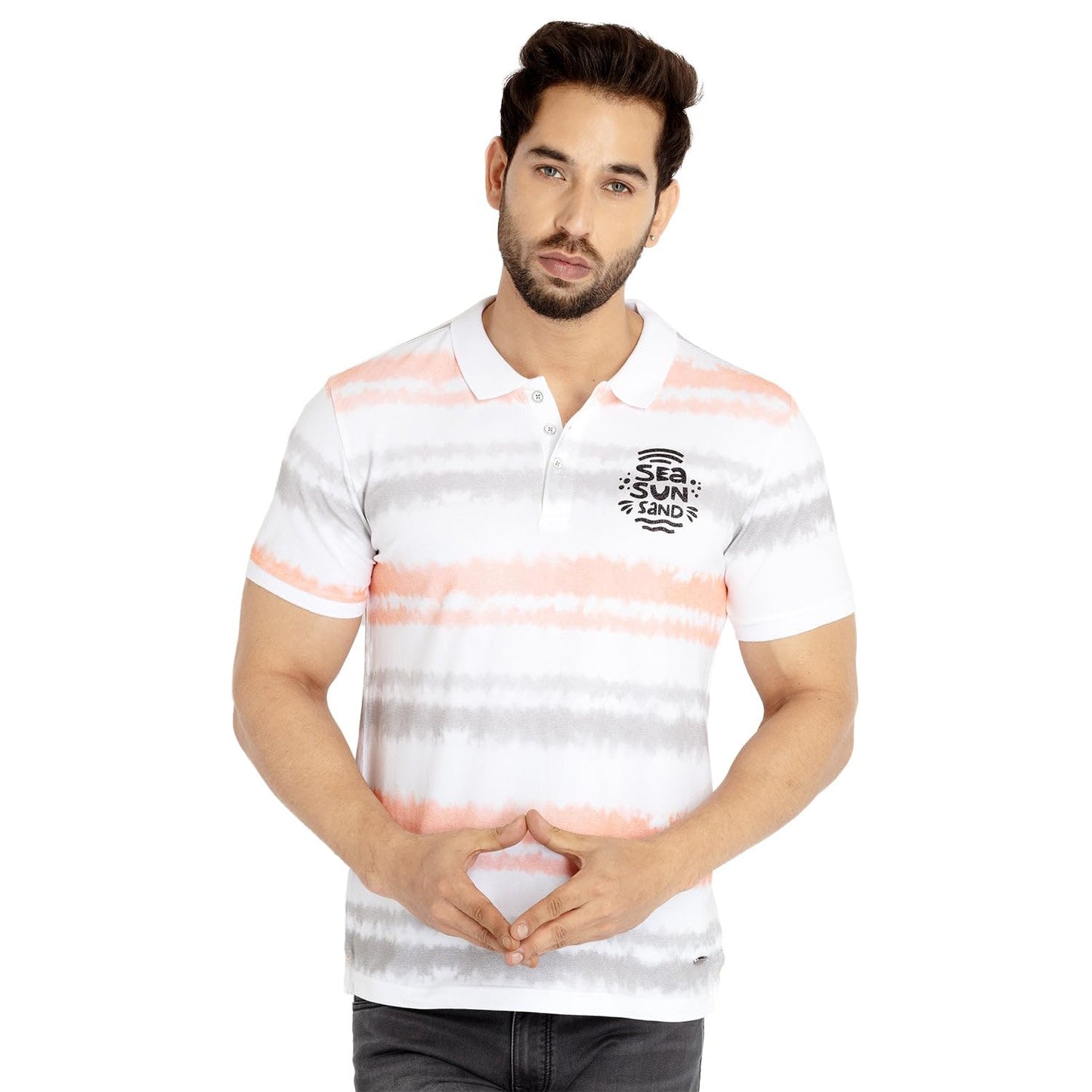 Status Quo Men's Regular Fit T-Shirt (SQ-CL-23009-ORANGE/Orange/Charcoal