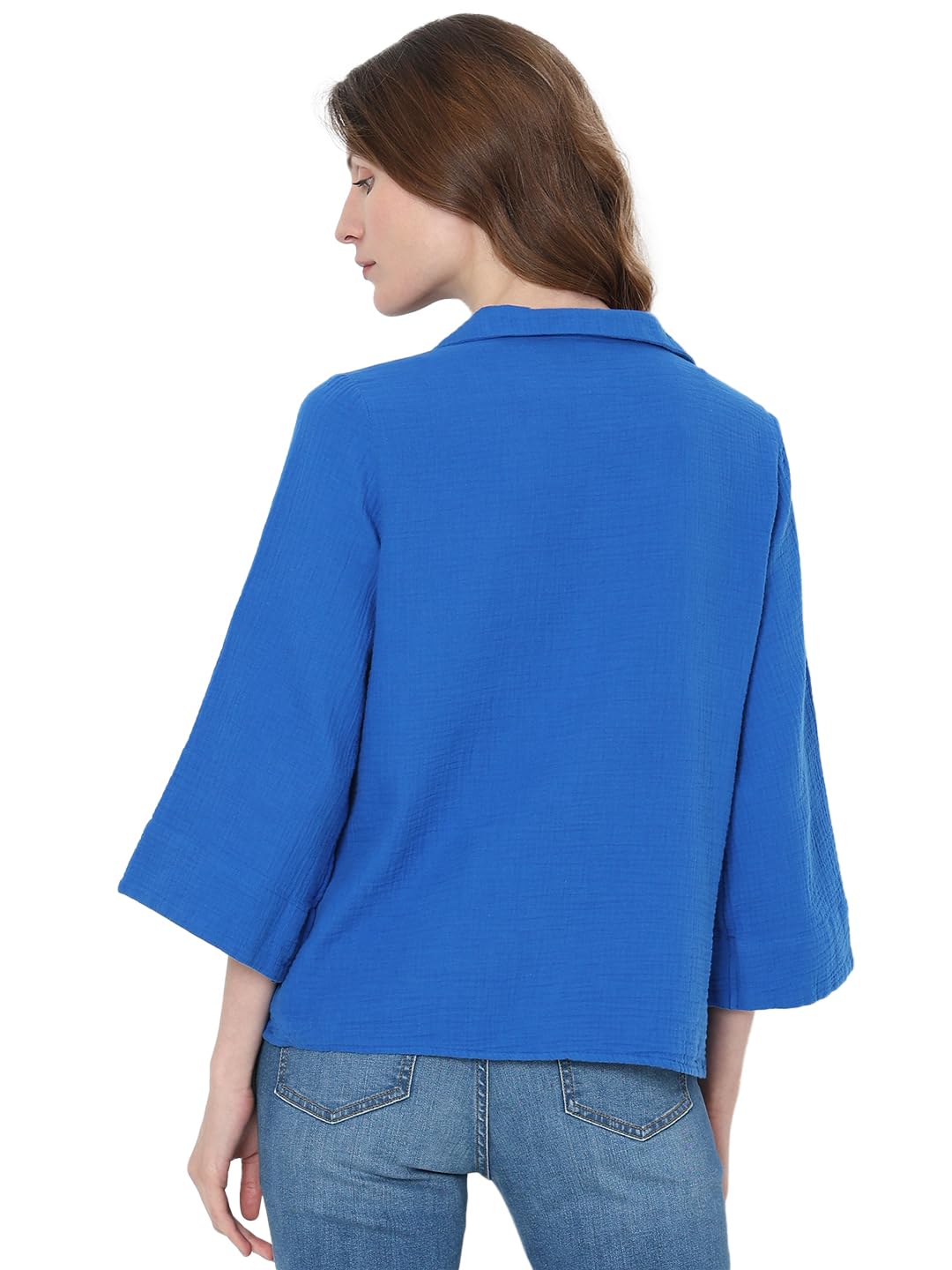 VERO MODA Women's Solid Relaxed Fit Shirt (120252602-Lapis Blue_Lapis