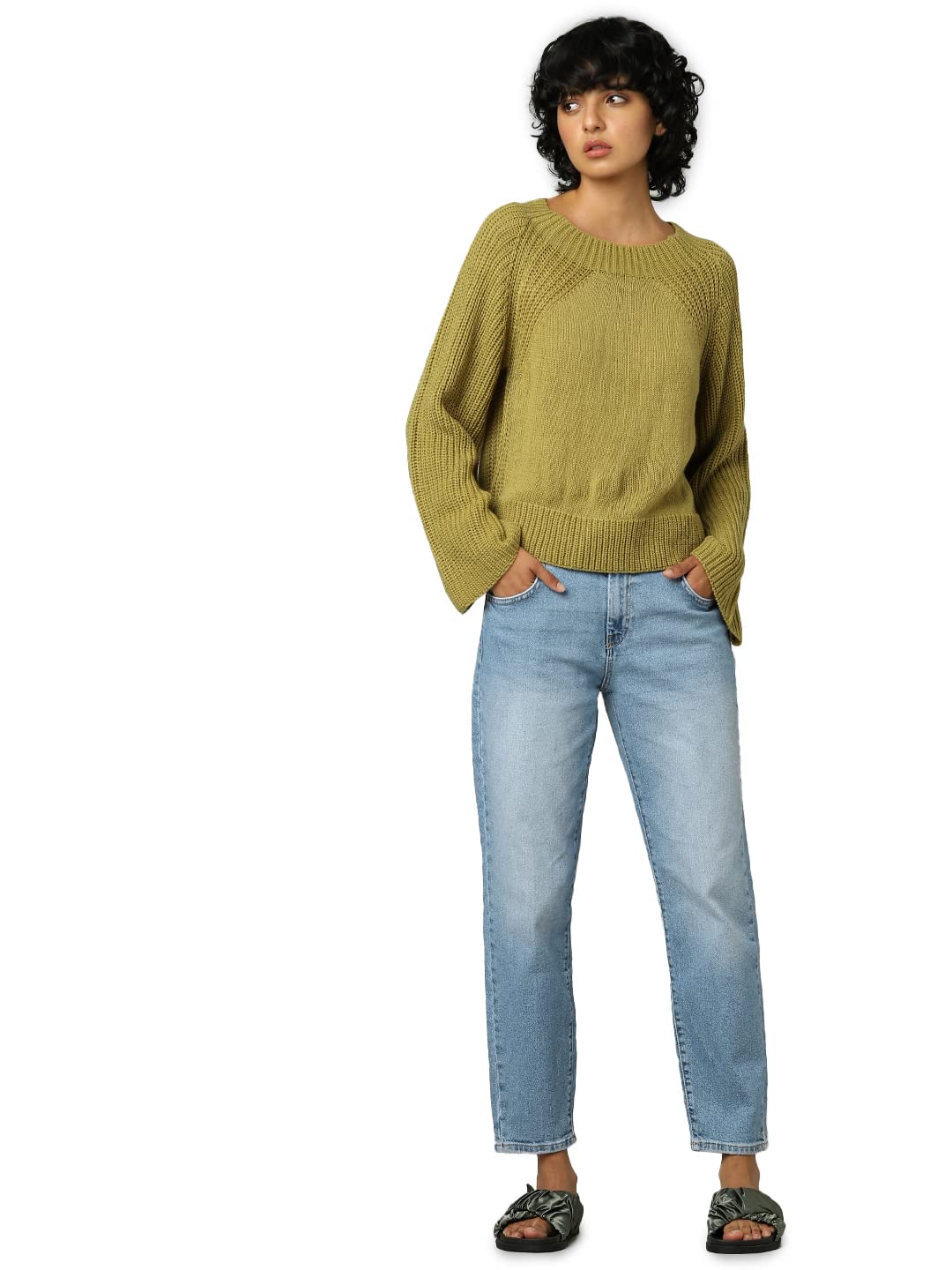 Only Women's Acrylic Casual Sweater (Green Moss)