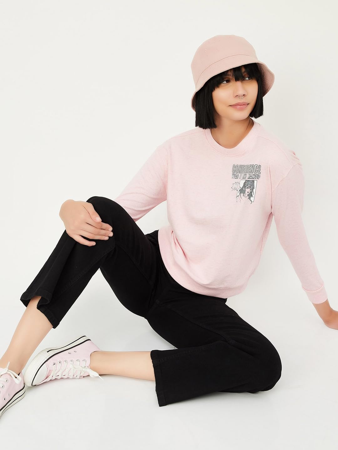 Max Women Graphic Printed Sweatshirt,Pink,S
