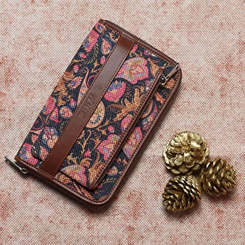 ZOUK Women's Vegan Leather and Jute Handmade Classic Wallet with Mobile Phone Pocket (Multicolour)