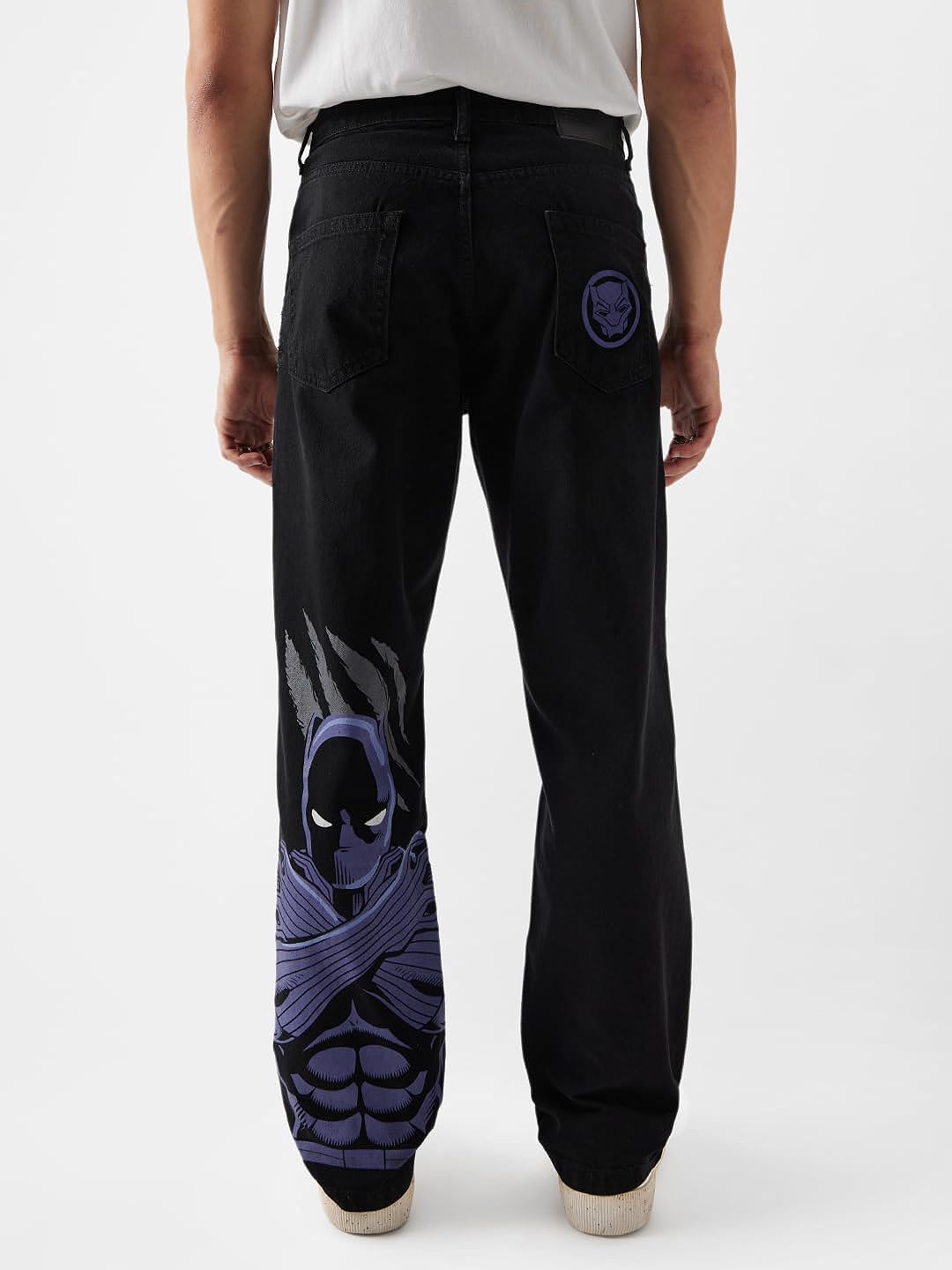 The Souled Store Official Black Panther: Claws (Straight Fit) Mens Cotton and Spandex Black Color Jeans