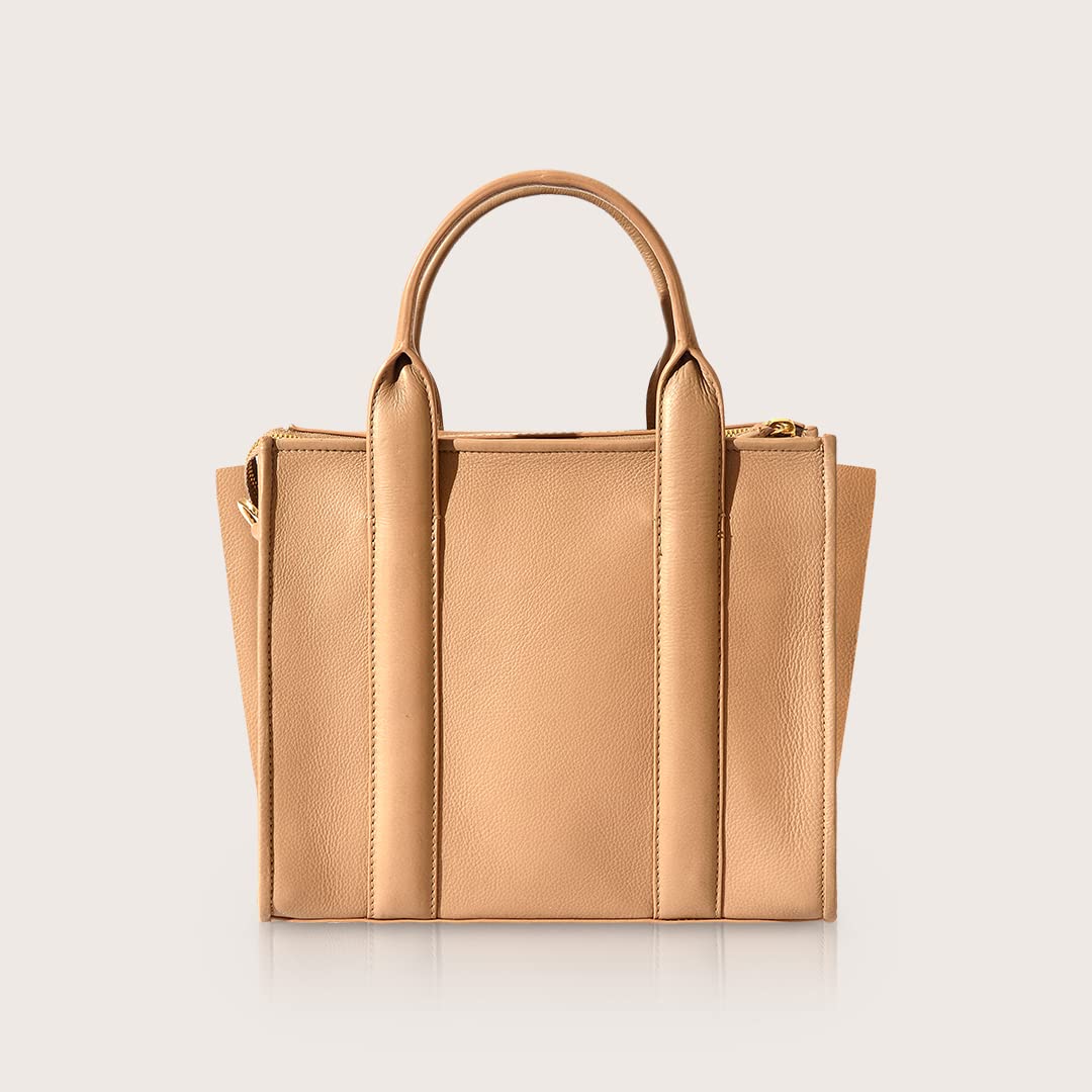 Eske - Light Tan Genuine Leather Tote Bag for Women - Spacious Compartments - Work & Travel Bag - Durable - Water Resistant - Adjustable Strap
