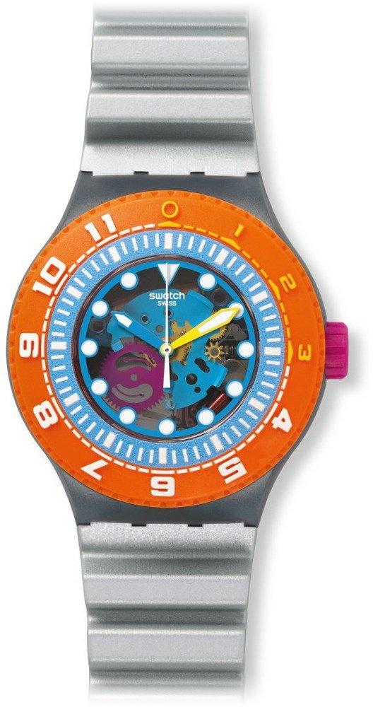 Swatch Men's Sea Through Blue Transparent Silver Rubber Watch Suum101 Multicoloured