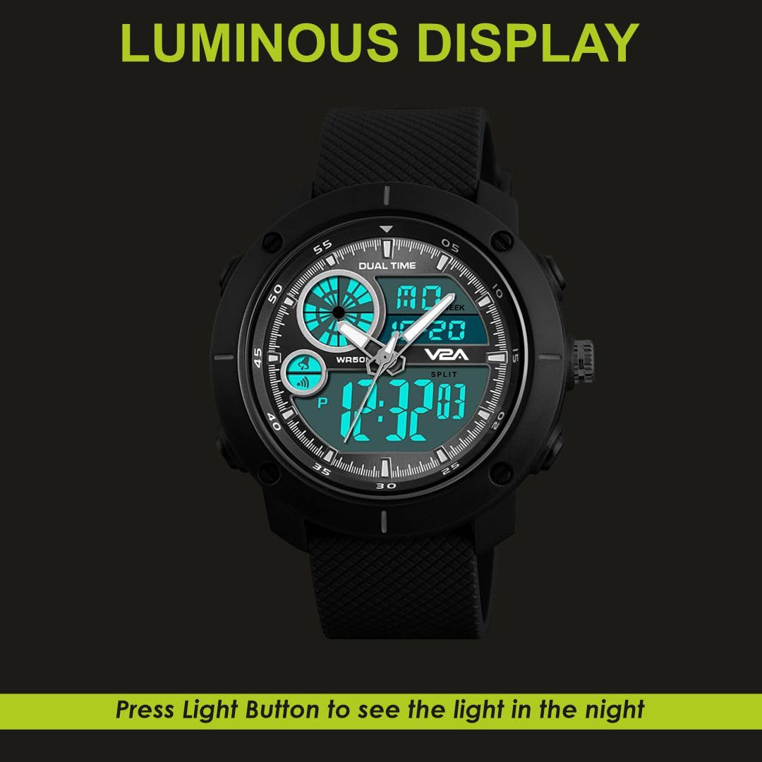 V2A S-Shock Military Green Analog Digital Fashion Sport Watches for Men's and Boys (Black)