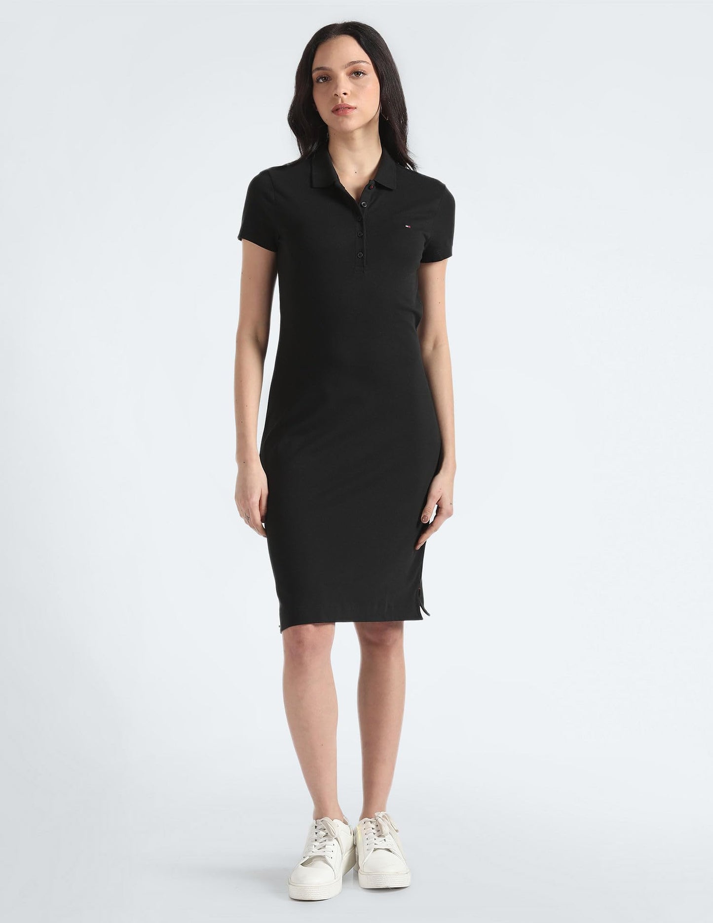 Tommy Hilfiger Women's Cotton Blend Shirt Knee-Length Casual Dress (Black)