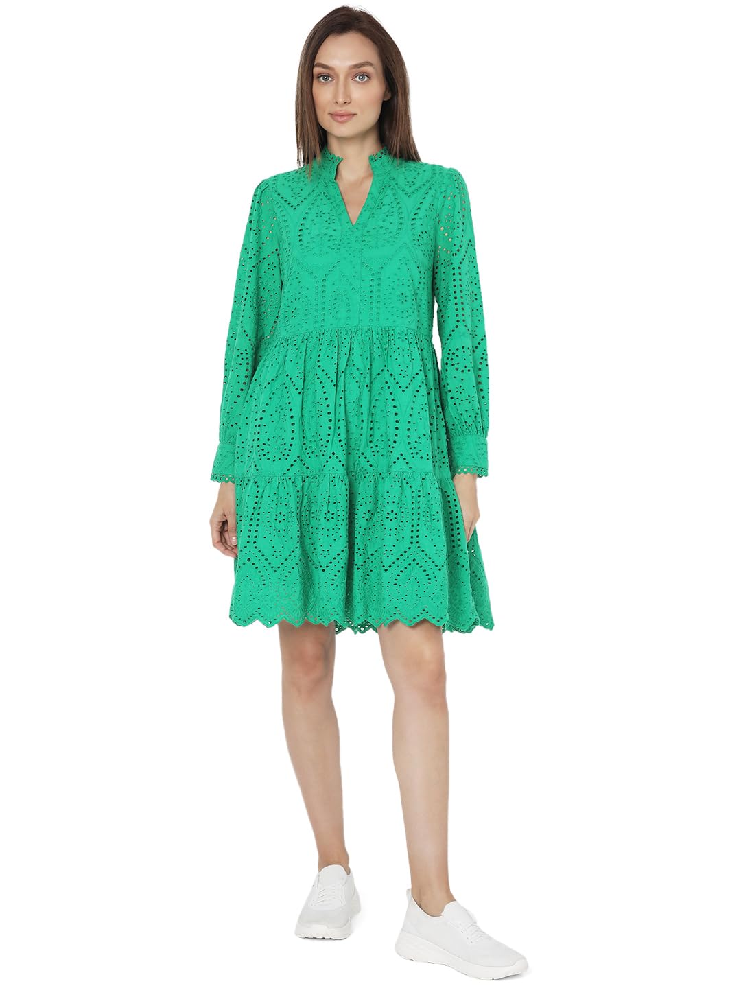 VERO MODA Women's Cotton Fit and Flare Above The Knee Dress (Golf Green)