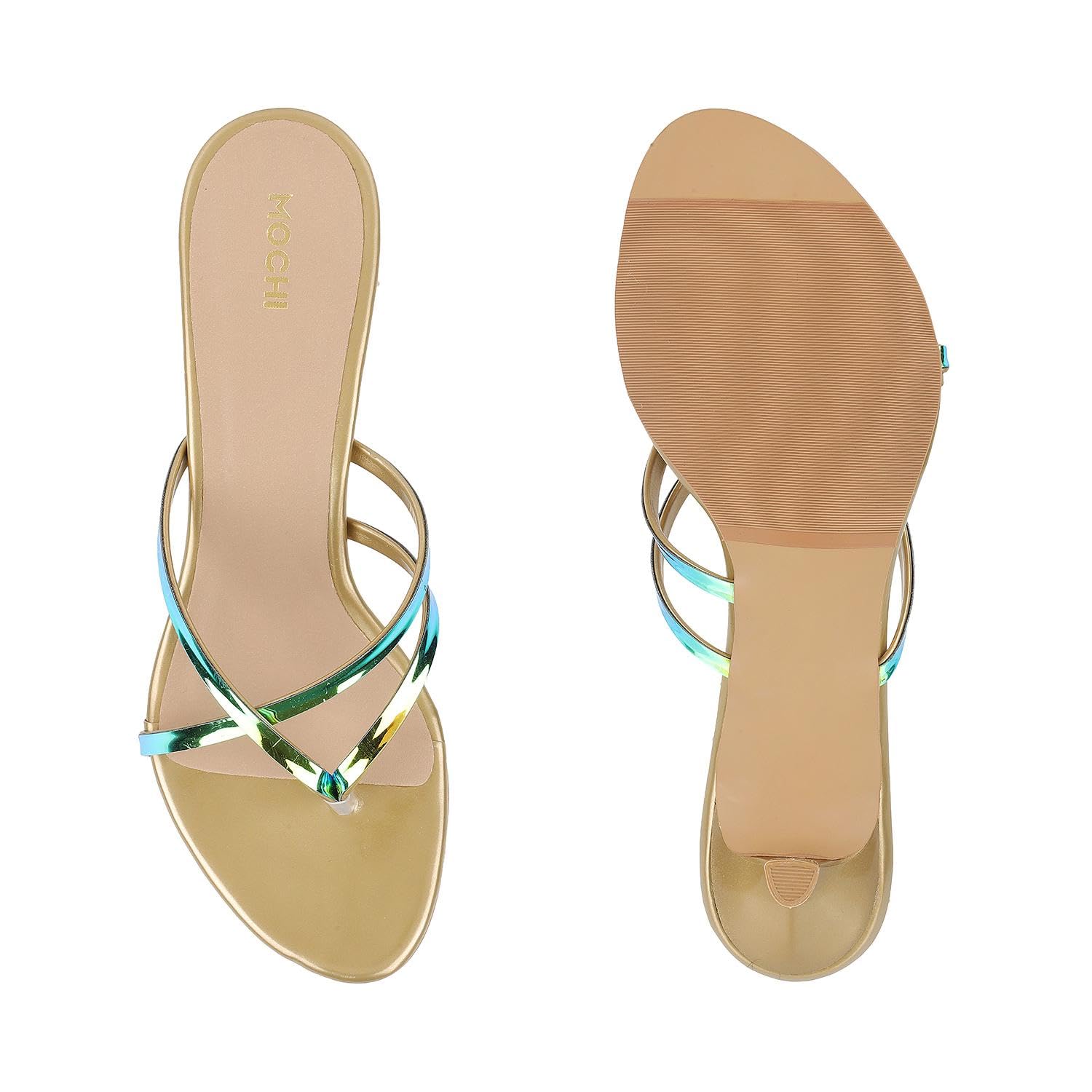 Buy Gold Heeled Sandals for Women by Mochi Online | Ajio.com