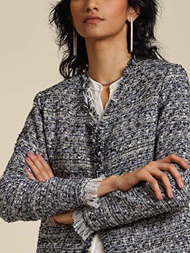 Label RITU KUMAR Women's Textured Regular Jacket JKTDPW01N30097486-BLACK-S