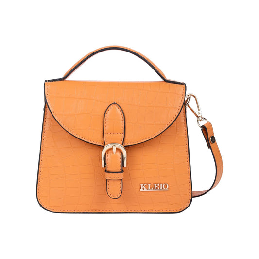 KLEIO Croco Textured Mini Top Handle Handbag (Orange)