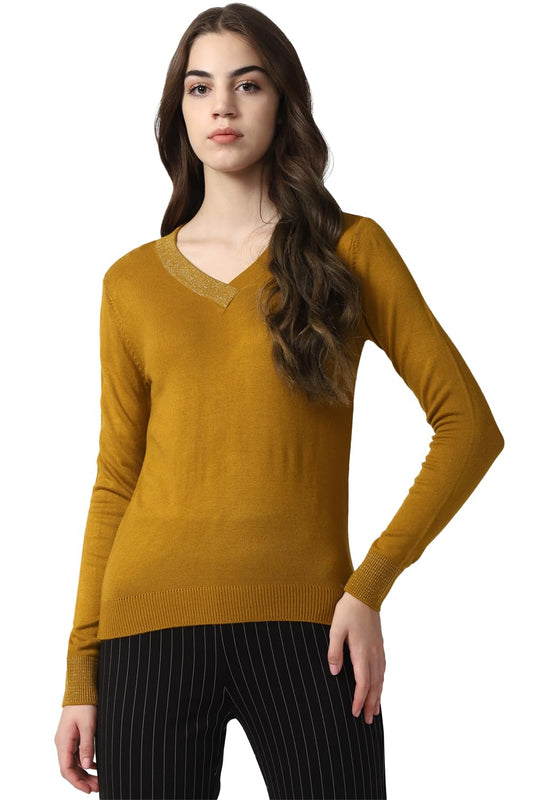 Van Heusen Women's Acrylic Blend Casual Pullover Sweater (VWSWURGFP12130_Yellow