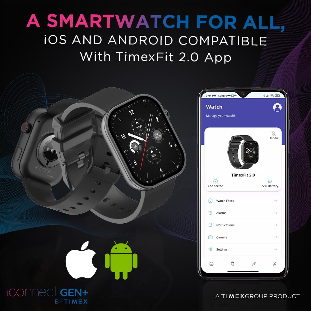 TIMEX iConnect Gen+ Smartwatch|2.01" TFT Display with 240x296 Pixel Resolution|Single Sync Bluetooth Calling|AI Voice Assist|100+ Sports Modes|200+ Watchfaces|Upto 7 Days Battery(Normal Usage)