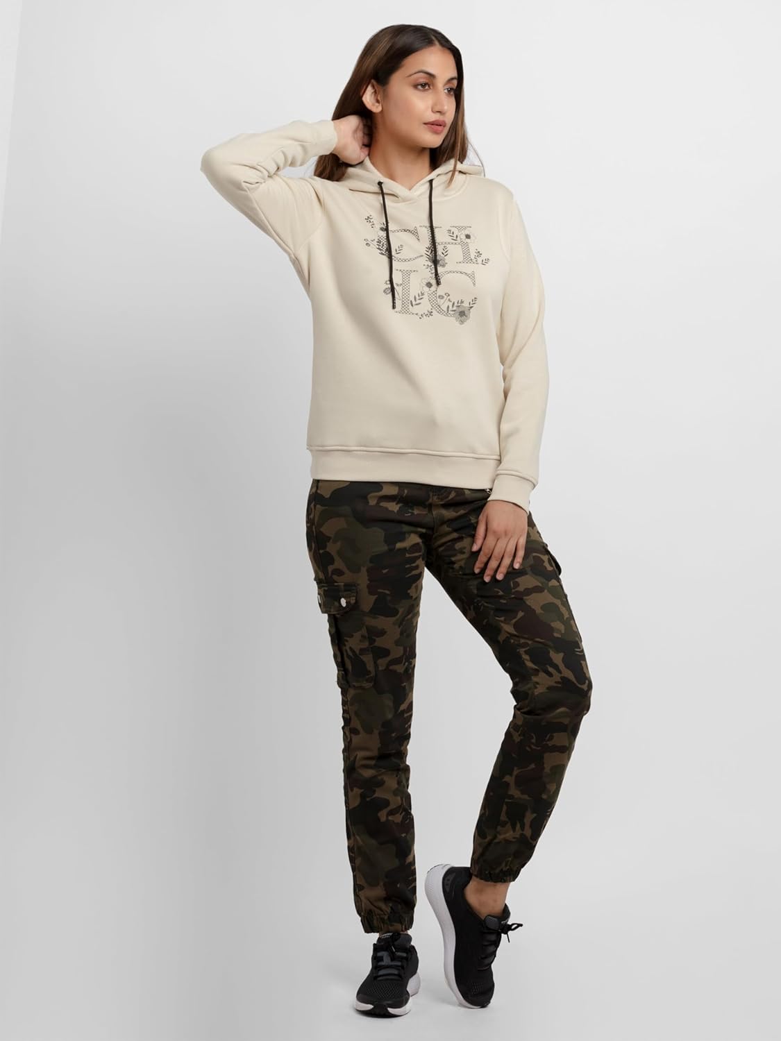 Status Quo Womens Printed Hooded Sweatshirt Beige