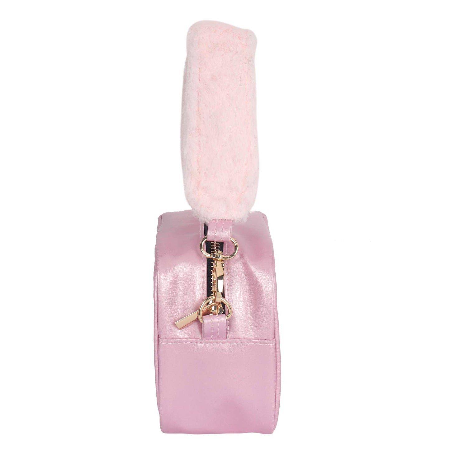 Hamster London Shiny Fur Handle Sling Bag for Girl's and Woman (Pink, Size: 18X7X11 cm)