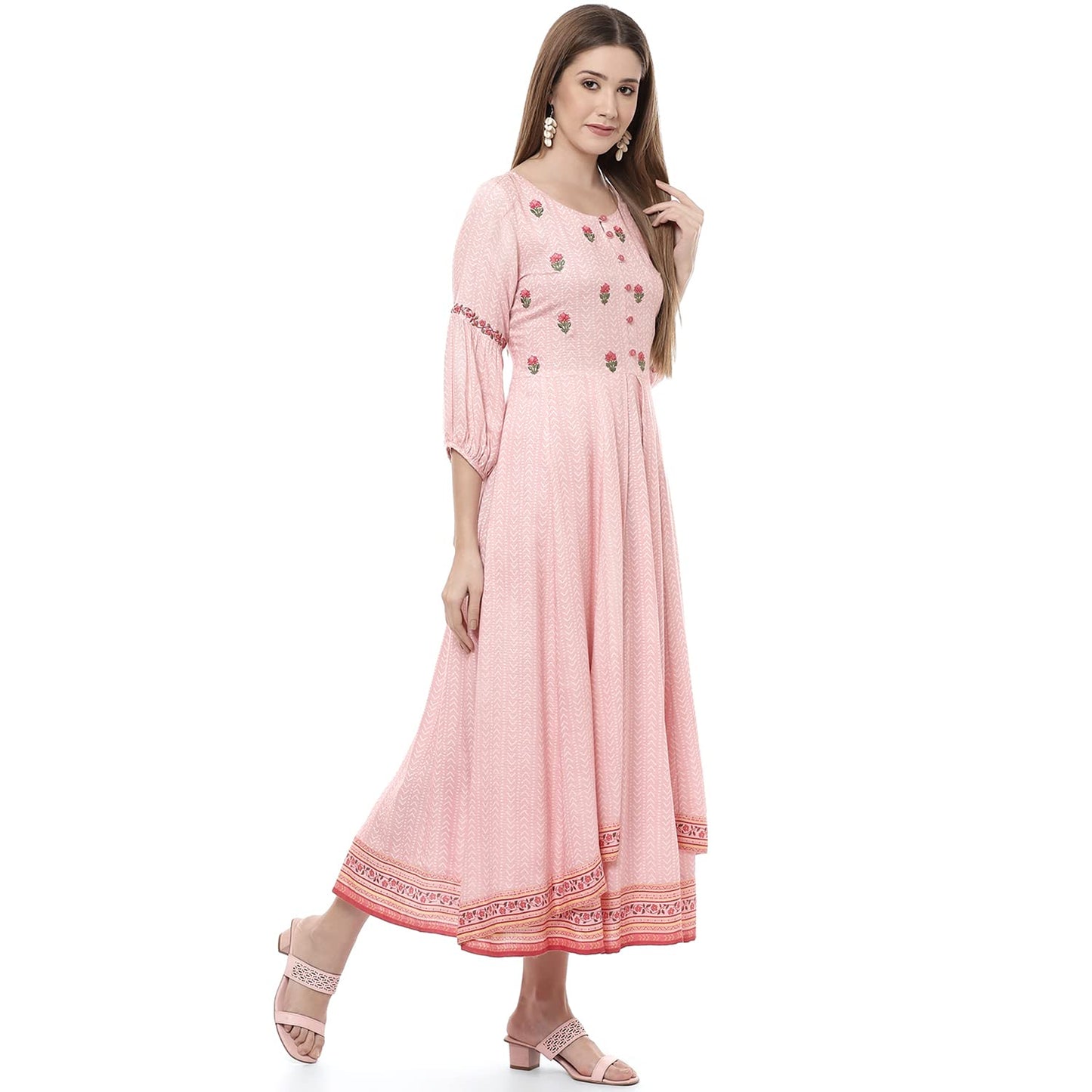 Rangriti Women's Ethnic Pink Ethnic Wear Dress (Size_M)