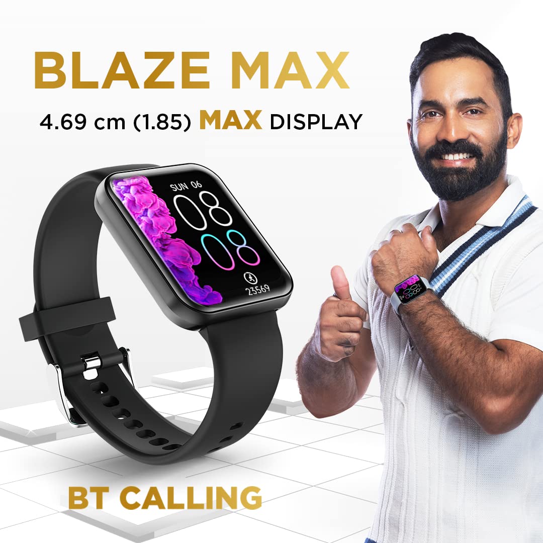 GIZMORE Gizfit Blaze Max 1.85" IPS Display with 240 x 280 px | 450 NITS Brightness BT Calling Edge to Edge Display, Voice Assistance, Bluetooth Smartwatch (Black)