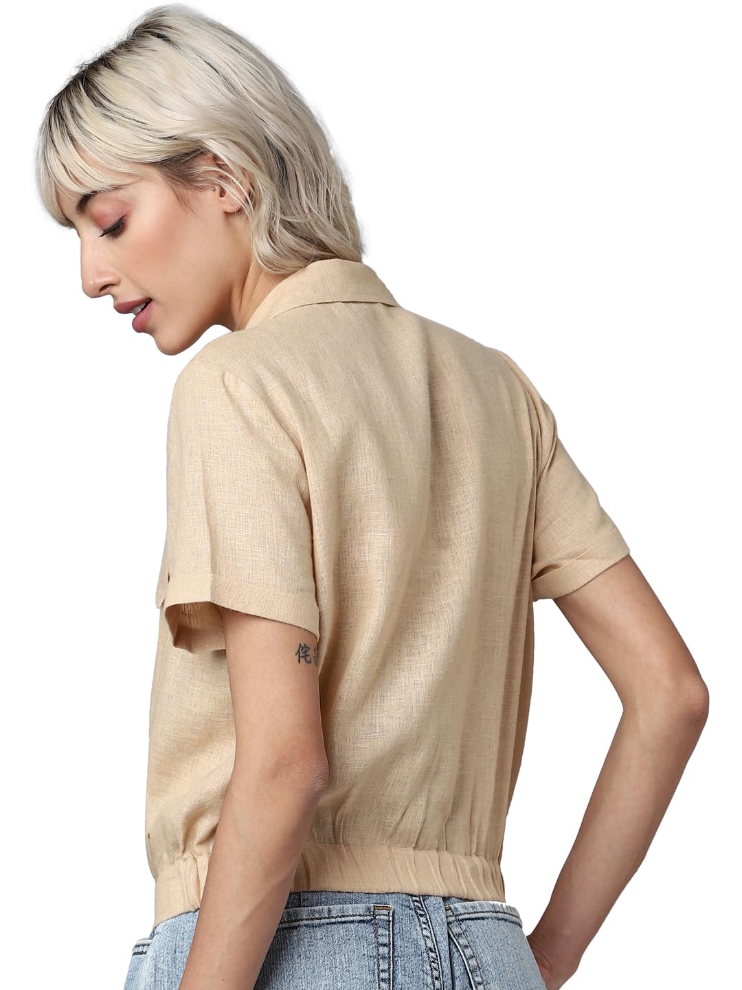 ONLY Women's Solid Regular Fit Shirt (15310167- Beige