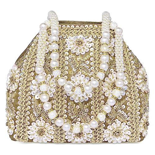 Peora Gold Potli Purses for Women Handmade Evening Handbag Stylish Bridal Fashion Wristlet Bag for Girls