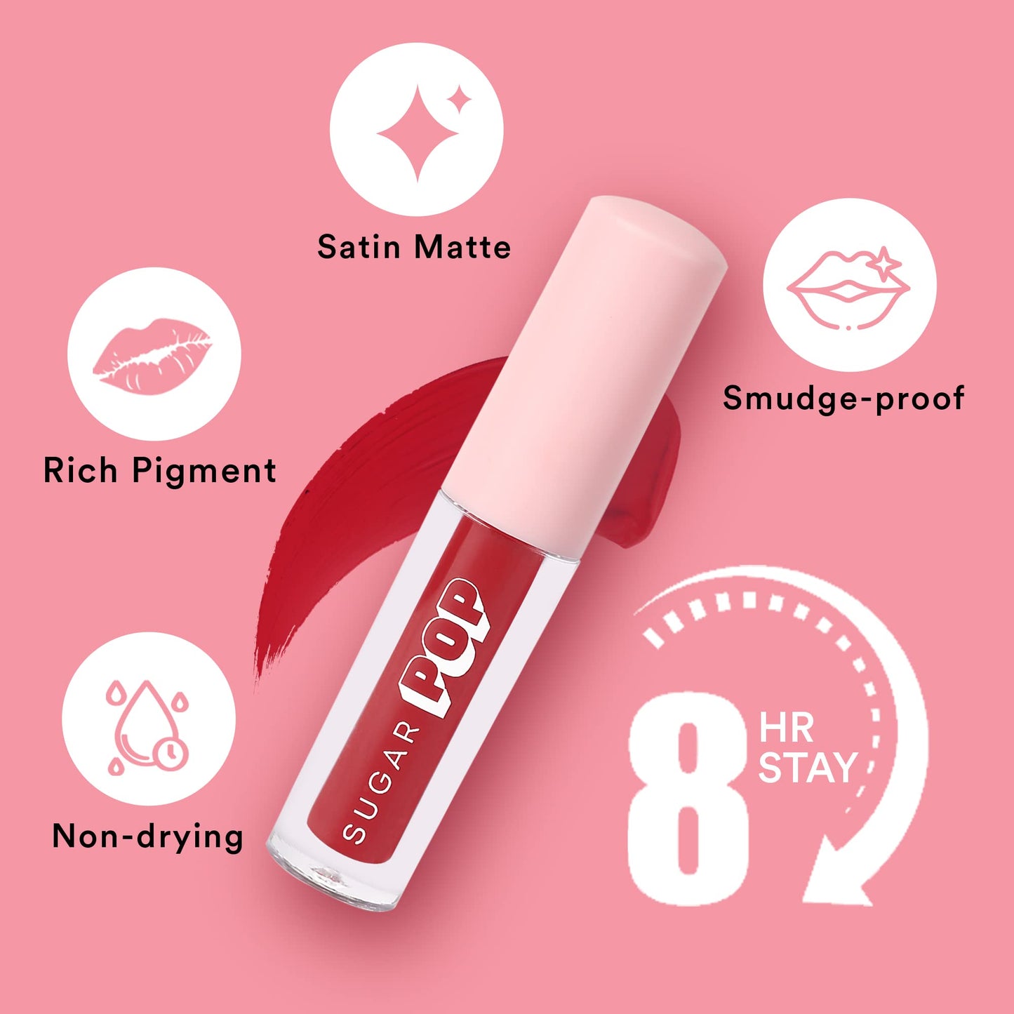 SUGAR POP Matte Lipcolour - 01 Chilli (Cherry Red) – 1.6 ml - Lasts Up to 8 hours l Red Lipstick for Women l Non-Drying, Smudge Proof, Long Lasting