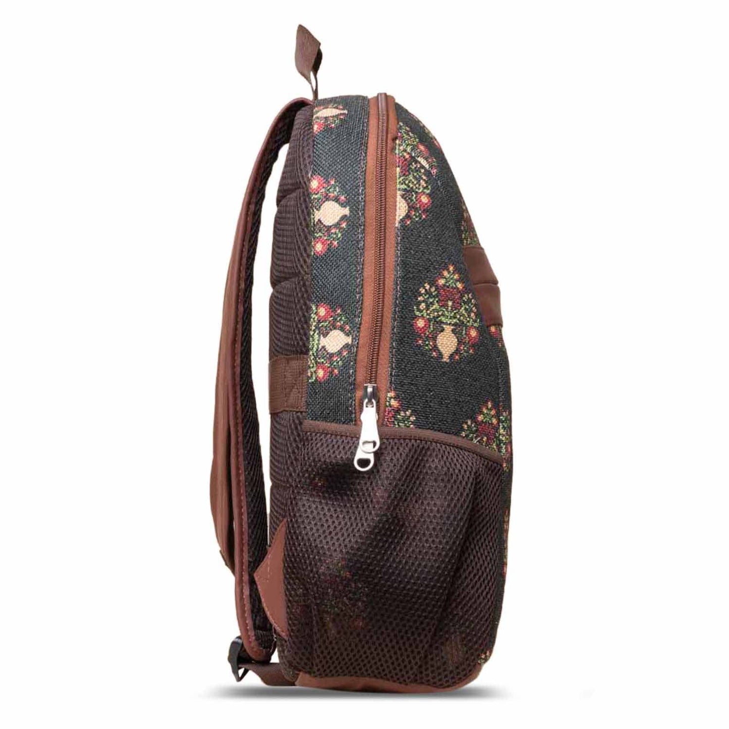 ZOUK Royal Green Mogra Floral Printed Women's Jute Handcrafted Vegan Leather Royal Green Classic Backpack