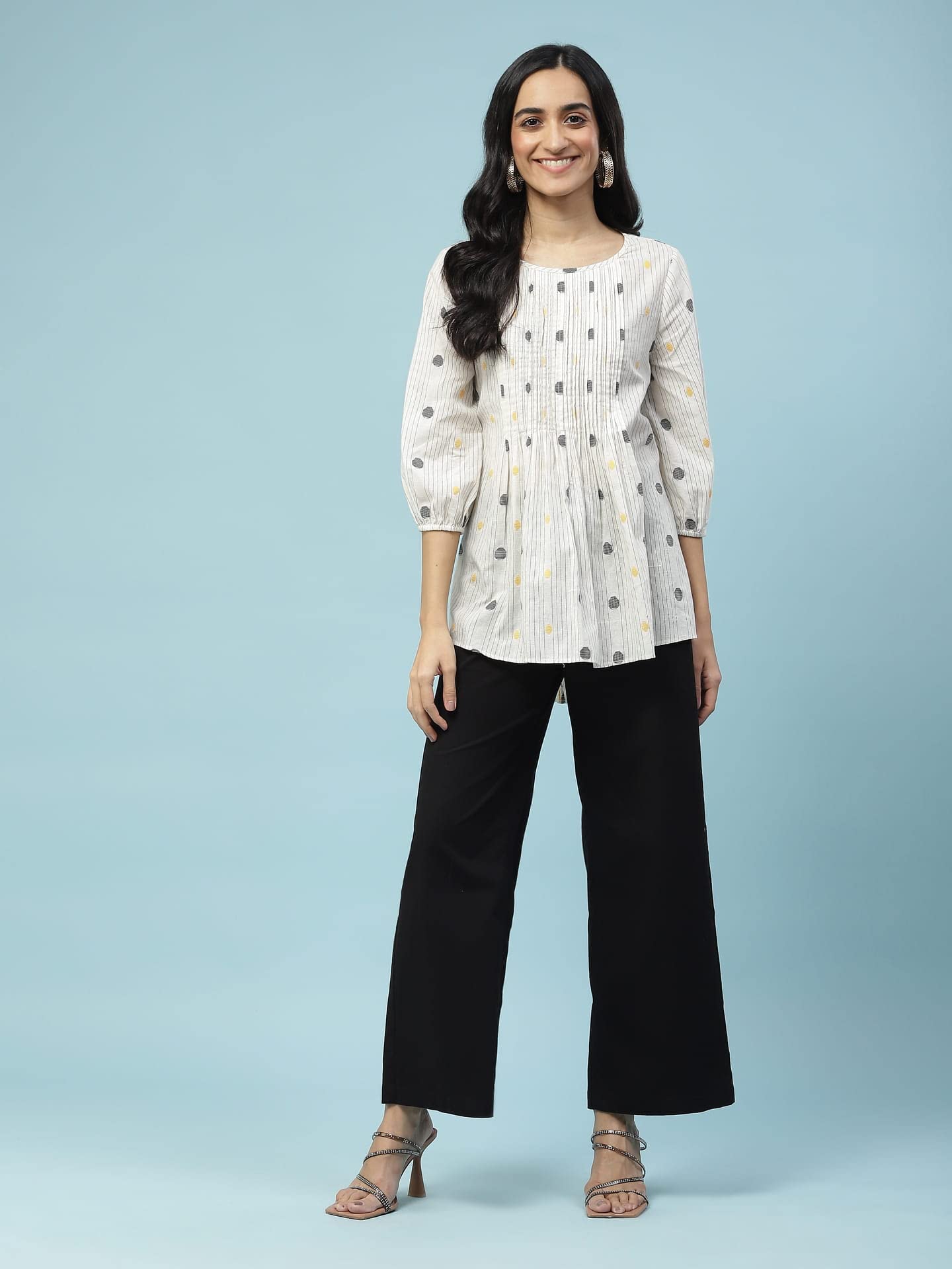 Aarke Ritu Kumar Off White Yarn Dyed Top with Pintuck Detail