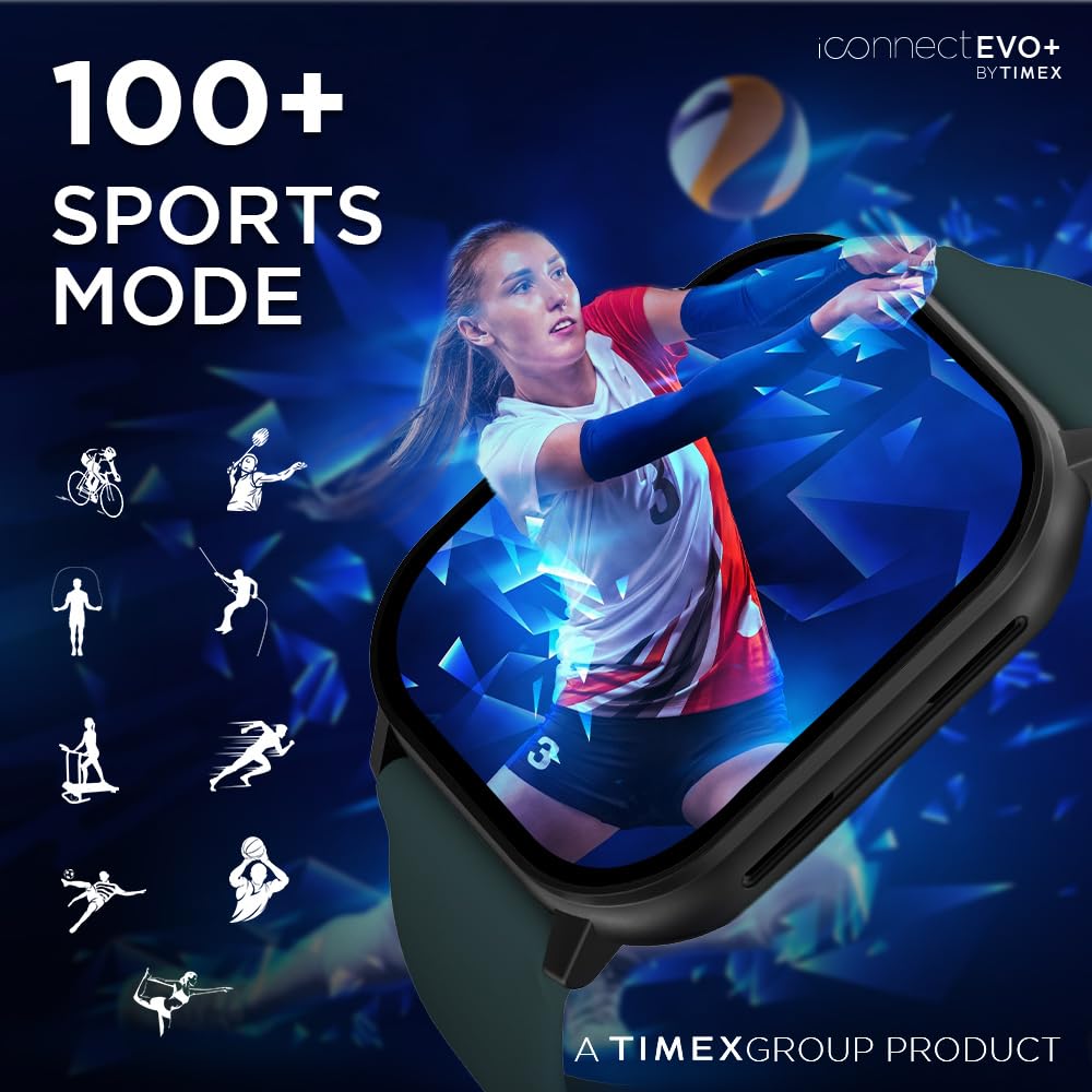 TIMEX iConnect EVO+Made in India Unisex Smartwatch|Largest Display 2.04" AMOLED with 368x448 Pixel Bluetooth Calling|Rotating Functional Crown|AI Voice Assist|Upto 7 Days Battery -TWIXW404T