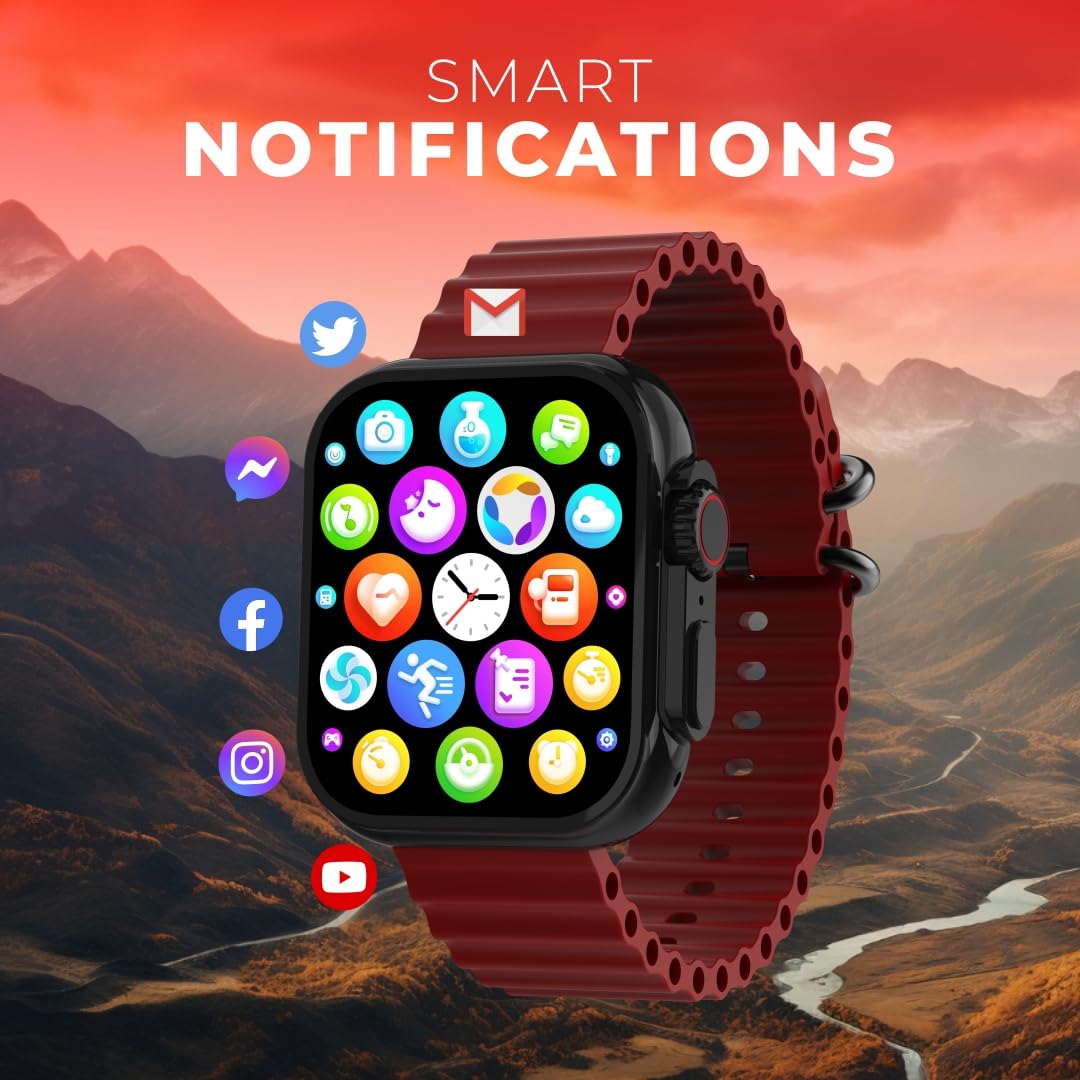 Maxima Hype+ 1.96" Ultra Neon HD Display Smart Watch for Men & Women, Bluetooth Calling Smart Watch, 600 Nits, 7 Days Battery, 100+ Sports Mode, IP67, Heart Rate, SpO2 (Black Red)