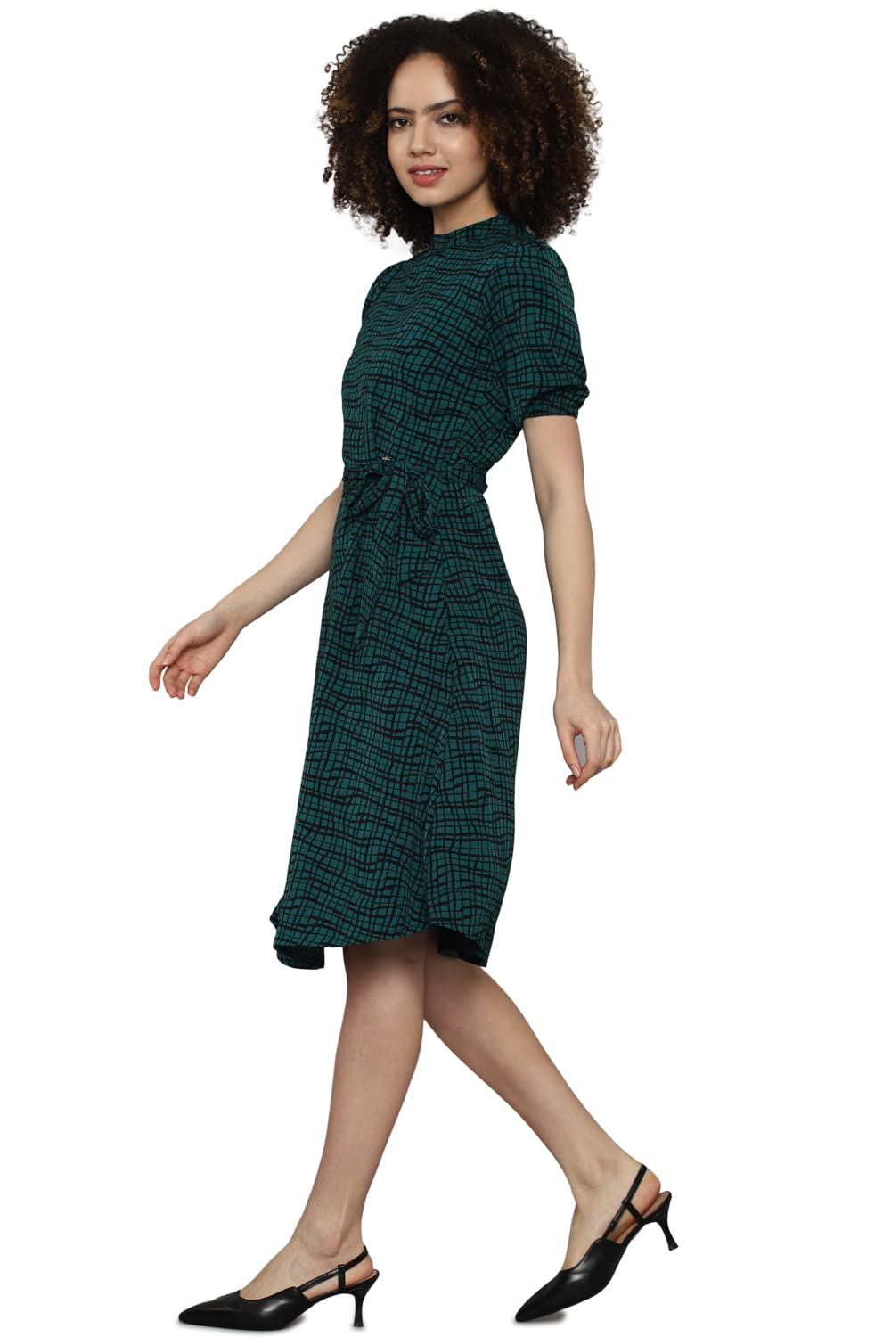 Allen Solly Women's Polyester A-Line Knee-Length Dress (Green)