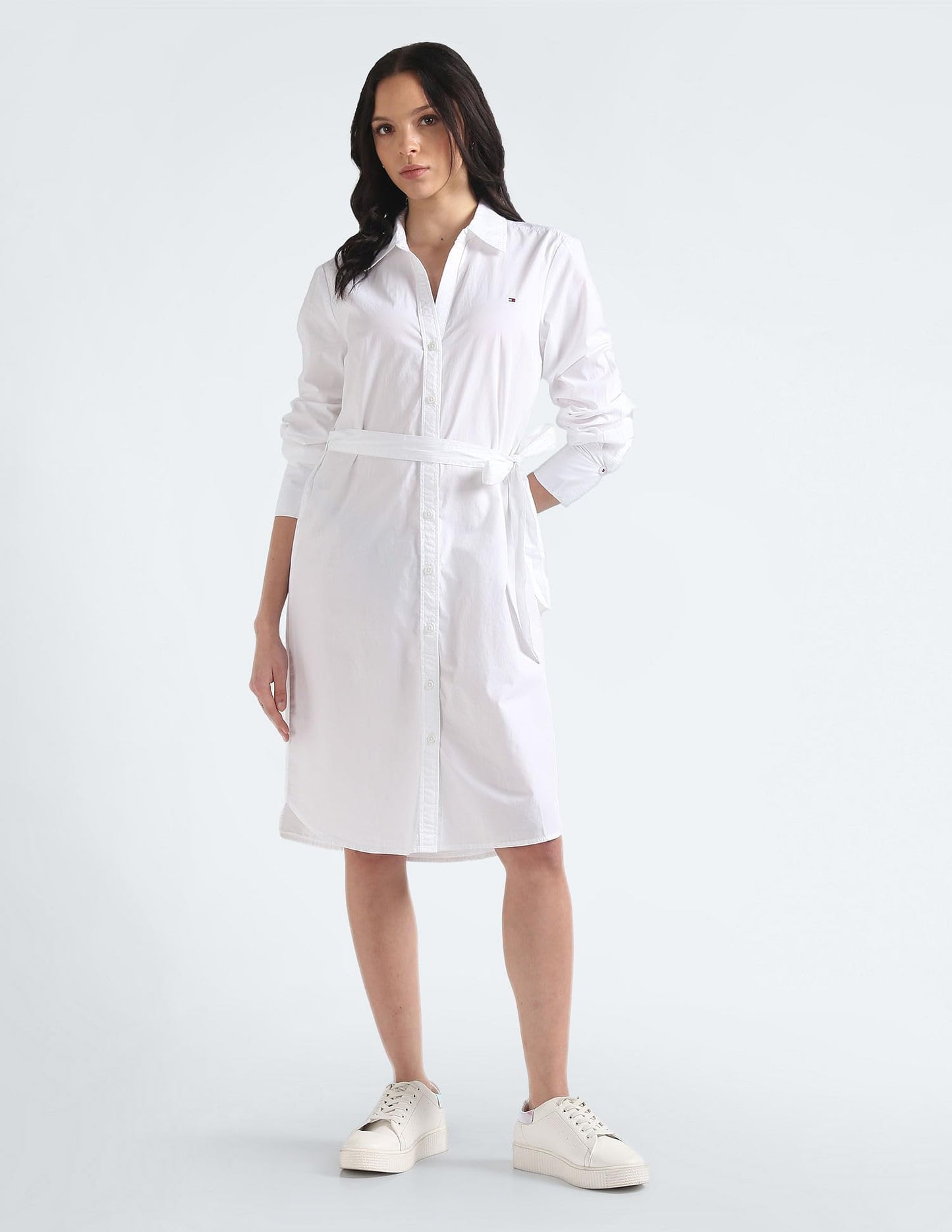 Tommy Hilfiger Women's Cotton Shirt Above The Knee Casual Dress (S24HWDR035 White