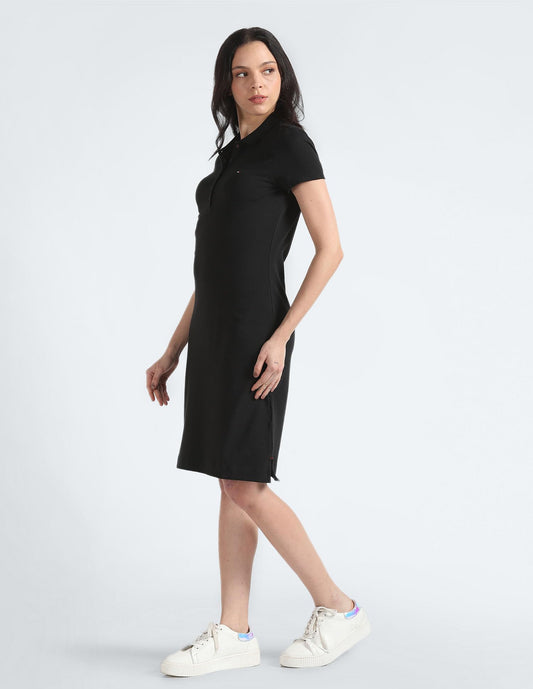 Tommy Hilfiger Women's Cotton Blend Shirt Knee-Length Casual Dress (Black)