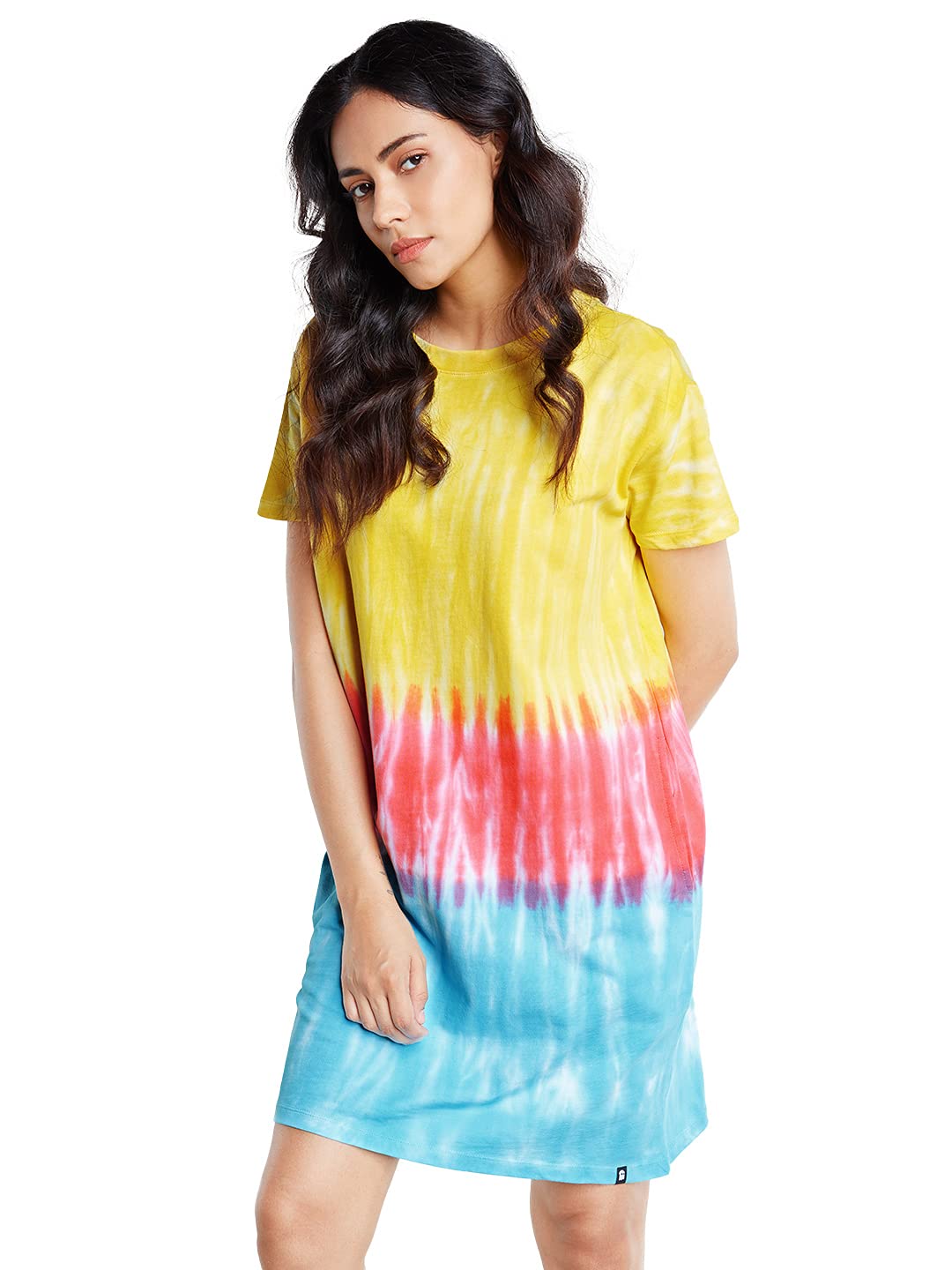 The Souled Store Tie-dye: Colourful Ombre Womens and Girls Solid Cotton Oversized T-Shirt Dresses Multi-Colored Multicolour