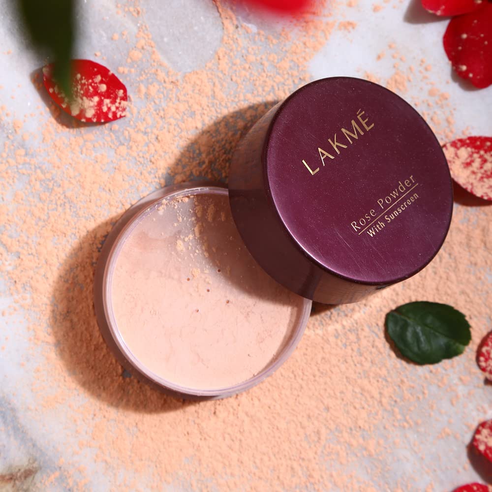 Lakme Rose Loose Face Powder, Matte Finish & Poreless Look, Oil Control & Sun Protection For Long Hours, Suitable for oily skin, Warm Pink, 40g
