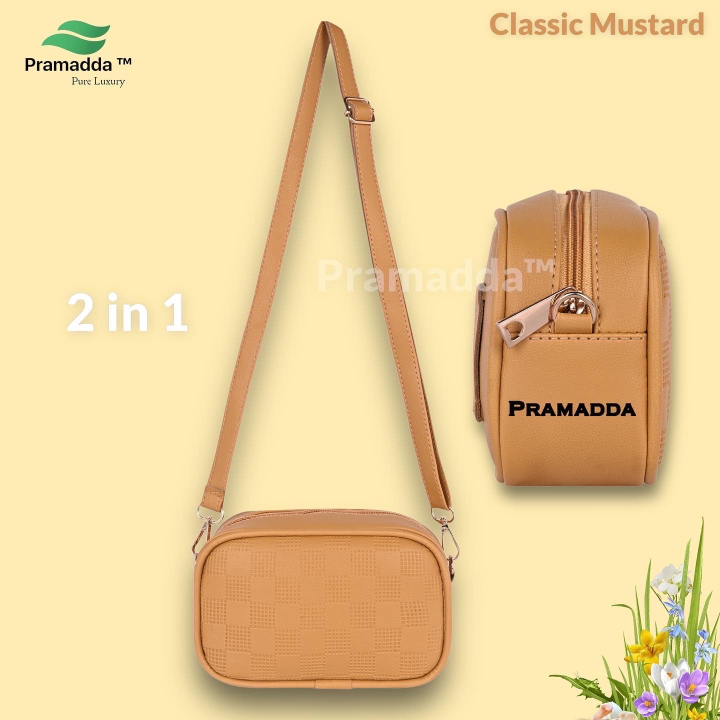 Pramadda Pure Luxury Mini Faux Leather Mobile Sling Bag For Women | Stylish Side Shoulder Crossbody Bags For Girls Daily Use | Messenger Purse With Waist Bag 2 in 1 Latest Handbags. (Classic Mustard)