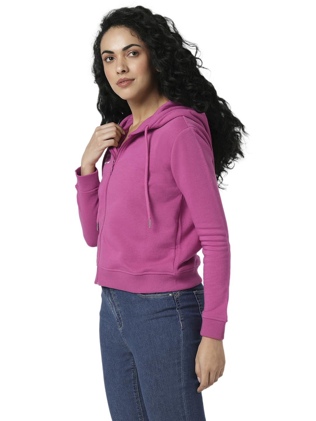 VERO MODA Women's Cotton Hooded Neck Sweatshirt (Pink Peacock)