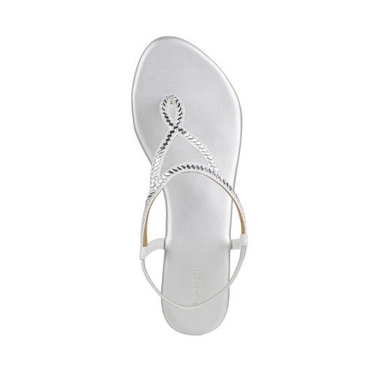 Mochi Women Silver Velvet Comfort & Flat Sandal UK/6 EU/39 (35-4917)