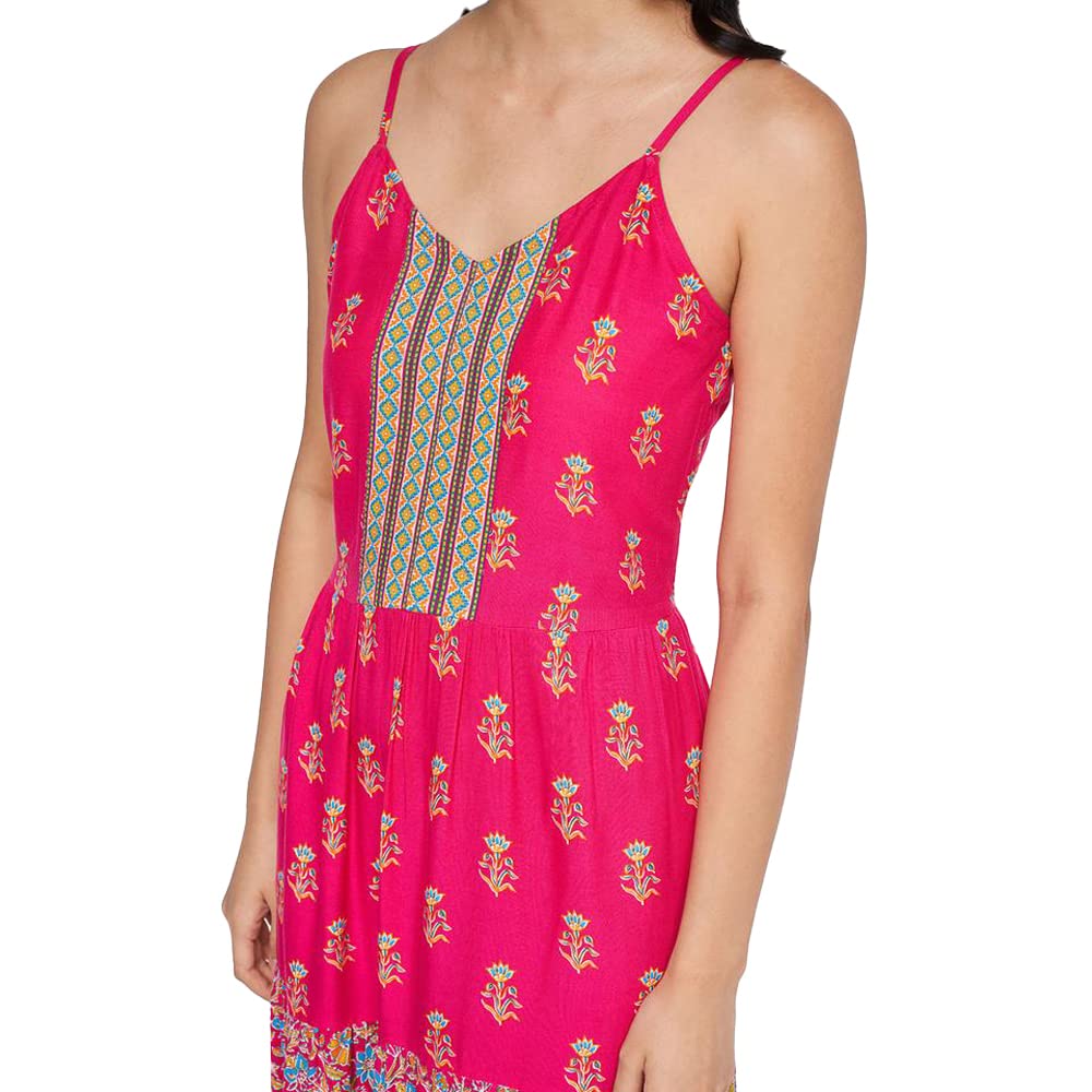 global desi Floral Viscose Square Neck Womens Gown (Pink)