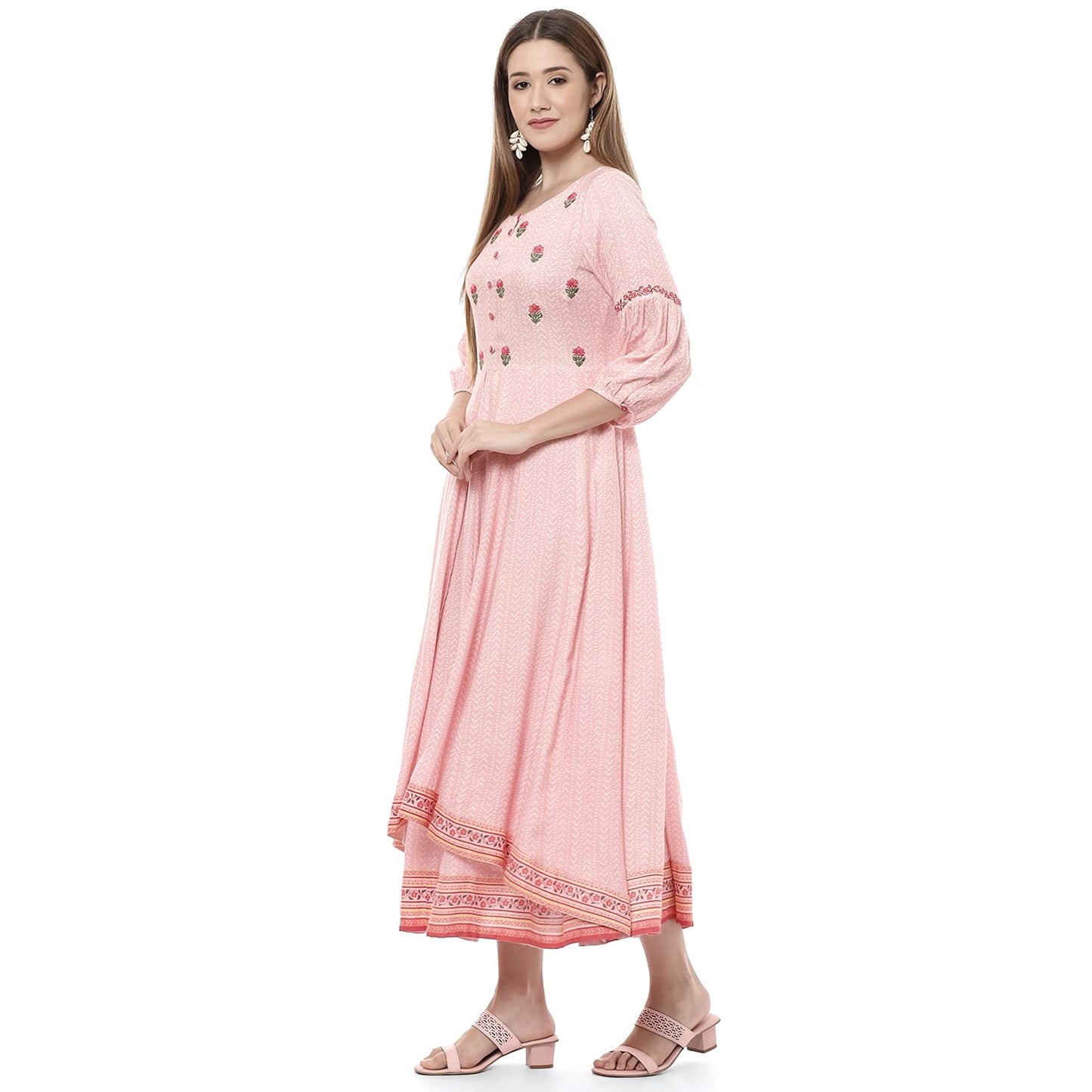 Rangriti Women's Ethnic Pink Ethnic Wear Dress (Size_M)