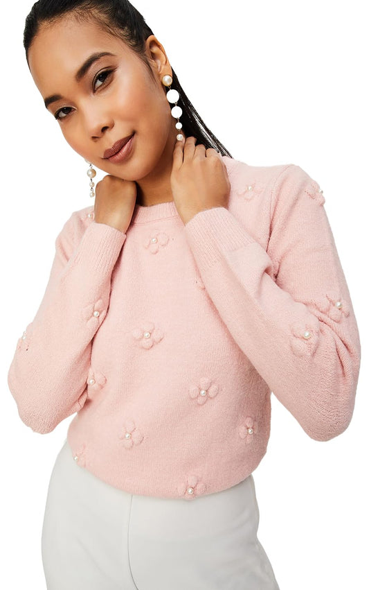 Max Women's Polyester Blend Casual Sweater (DFS3016_Blush