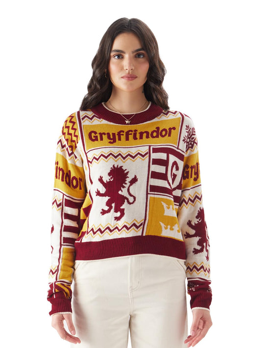 The Souled Store Harry Potter: House Gryffindor Women and Girls Long Sleeve Round Neck Multicolor Knitted Regular Fit Sweater